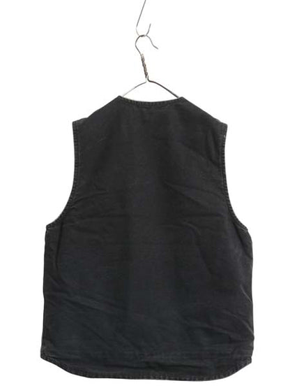 US企画 カーハート ダック ベスト メンズ L / 古着 裏 ボア パイル フリース 前開き 重ね着 フルジップ ワーク 廃盤 ワンポイント ブラック