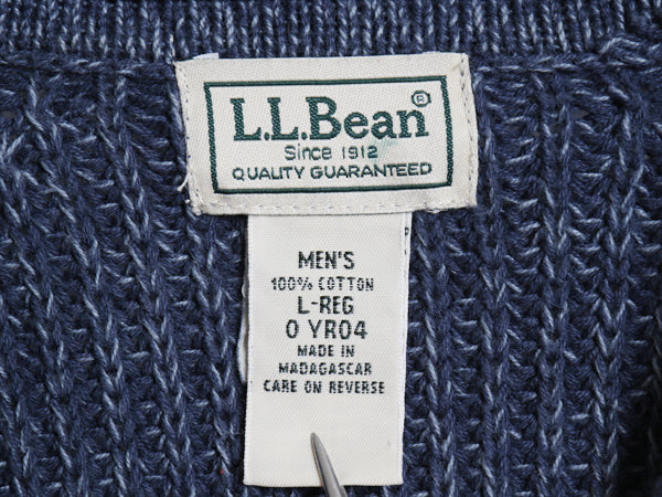 エルエルビーン ロールネック コットン ニット セーター メンズ L 古着 アウトドア リブ編み ハイネック チャンキー シンプル 無地 ブルー
