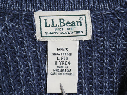 エルエルビーン ロールネック コットン ニット セーター メンズ L 古着 アウトドア リブ編み ハイネック チャンキー シンプル 無地 ブルー