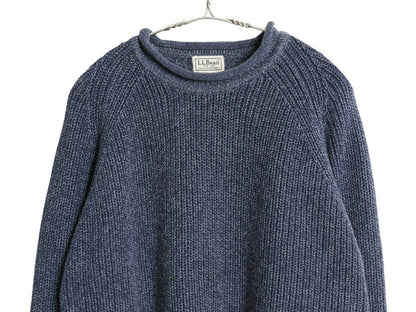 エルエルビーン ロールネック コットン ニット セーター メンズ L 古着 アウトドア リブ編み ハイネック チャンキー シンプル 無地 ブルー