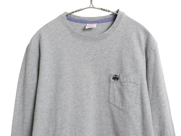 ブルックスブラザーズ ポケット付き 長袖 Tシャツ メンズ L / ロンT ポケT ロングスリーブ コットン ワンポイント カットソー ボックス 灰