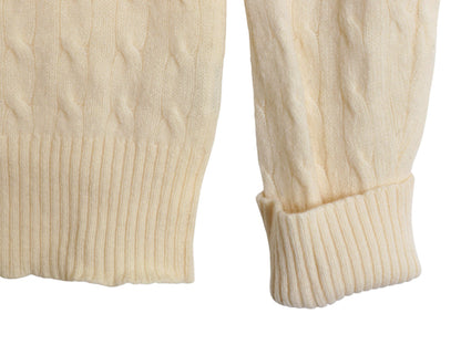 90s ポロ ラルフローレン ケーブル ニット セーター メンズ L / オールド ラム ウール 長袖ニット ワンポイント シンプル ナチュラル 薄手