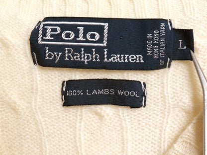 90s ポロ ラルフローレン ケーブル ニット セーター メンズ L / オールド ラム ウール 長袖ニット ワンポイント シンプル ナチュラル 薄手