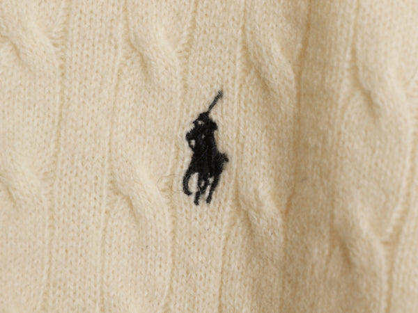 90s ポロ ラルフローレン ケーブル ニット セーター メンズ L / オールド ラム ウール 長袖ニット ワンポイント シンプル ナチュラル 薄手