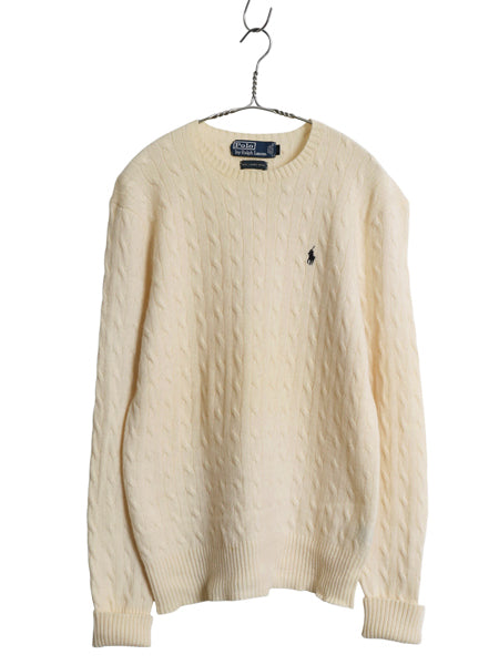 90s ポロ ラルフローレン ケーブル ニット セーター メンズ L / オールド ラム ウール 長袖ニット ワンポイント シンプル ナチュラル 薄手