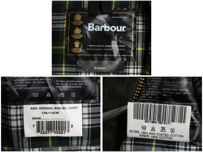 00s イギリス製 フルセット ★ バブアー ボーダー オイルド ジャケット メンズ XL オールド 3ワラント ハーフ コート フード ライナー付き