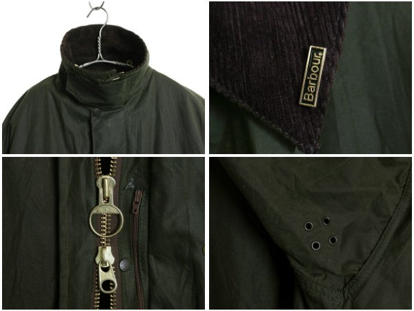 00s イギリス製 フルセット ★ バブアー ボーダー オイルド ジャケット メンズ XL オールド 3ワラント ハーフ コート フード ライナー付き