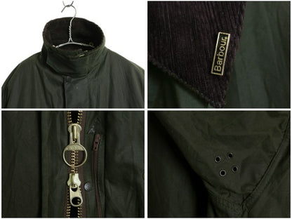 00s イギリス製 フルセット ★ バブアー ボーダー オイルド ジャケット メンズ XL オールド 3ワラント ハーフ コート フード ライナー付き