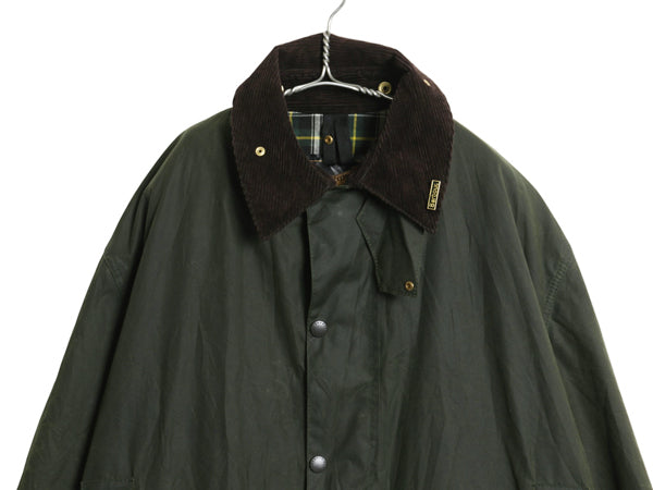 00s イギリス製 フルセット ★ バブアー ボーダー オイルド ジャケット メンズ XL オールド 3ワラント ハーフ コート フード ライナー付き