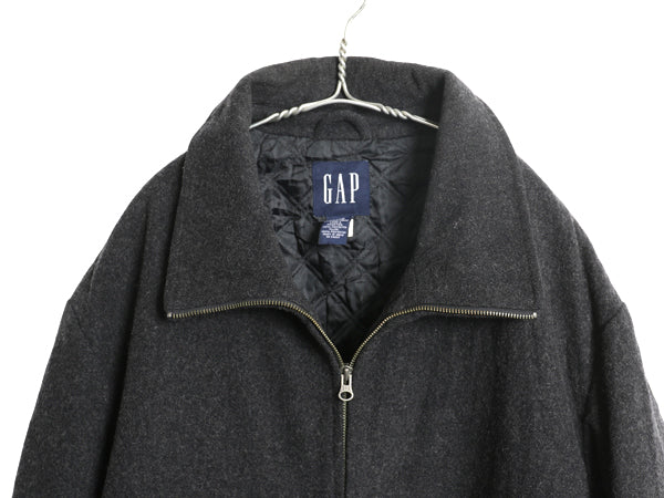 00s オールド ギャップ フルジップ ウール ジャケット メンズ XL / ハーフ コート ブルゾン 中綿 キルティング ライナー 大きいサイズ 濃灰