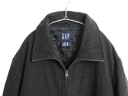 00s オールド ギャップ フルジップ ウール ジャケット メンズ XL / ハーフ コート ブルゾン 中綿 キルティング ライナー 大きいサイズ 濃灰