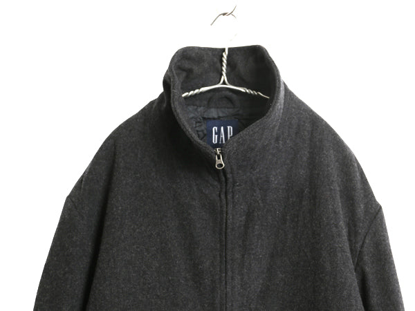 00s オールド ギャップ フルジップ ウール ジャケット メンズ XL / ハーフ コート ブルゾン 中綿 キルティング ライナー 大きいサイズ 濃灰