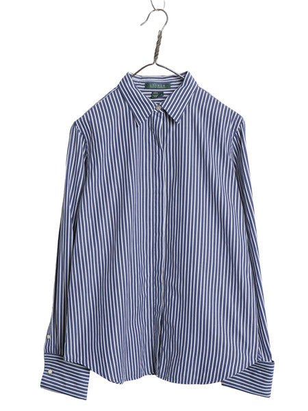 00s ローレン ラルフローレン ストライプ 長袖 シャツ レディース L オールド コットン ブラウス ダブルカフス ビジネス Yシャツ きれいめ