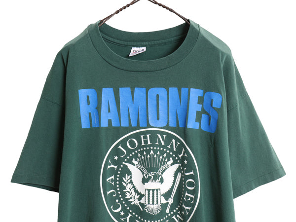 90s USA製 ★ ラモーンズ ツアー プリント Tシャツ メンズ XL 古着 オールド 当時物 バンド パンク ロック グラフィックイラスト バンT 緑