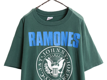 90s USA製 ★ ラモーンズ ツアー プリント Tシャツ メンズ XL 古着 オールド 当時物 バンド パンク ロック グラフィックイラスト バンT 緑