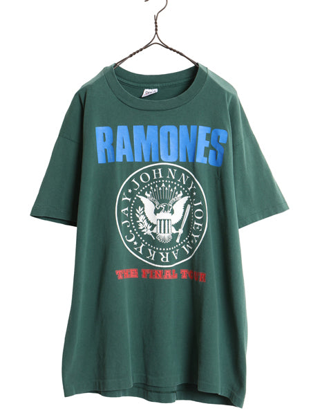 90s USA製 ★ ラモーンズ ツアー プリント Tシャツ メンズ XL 古着 オールド 当時物 バンド パンク ロック グラフィックイラスト バンT 緑