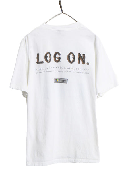 90s USA製 ★ マイクロソフト Windows ジョーク イラスト プリント Tシャツ メンズ L / オールド 企業物 当時物 コンピューター ONEITA 白