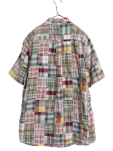 90s ブルックスブラザーズ パッチワーク 半袖 ボタンダウン シャツ メンズ L 半袖シャツ コットン マドラス チェック クレイジー パターン 