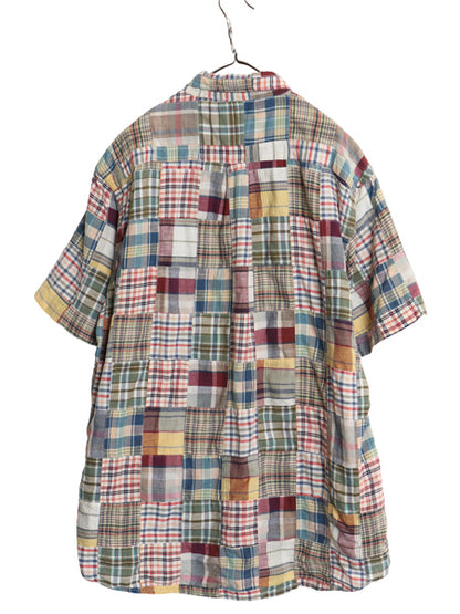 90s ブルックスブラザーズ パッチワーク 半袖 ボタンダウン シャツ メンズ L 半袖シャツ コットン マドラス チェック クレイジー パターン 