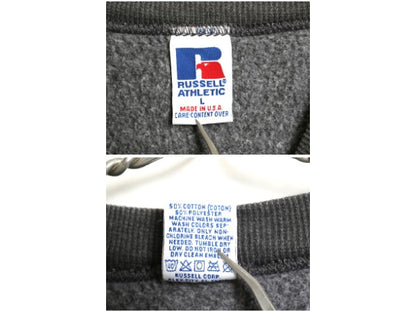90s USA製 ラッセル 無地 スウェット メンズ レディース L / 古着 オールド トレーナー 前V 裏起毛 ワンポイント ブランク シンプル グレー