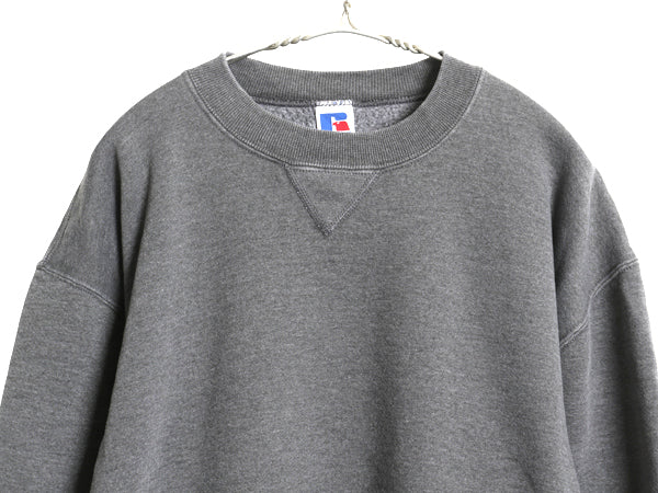 90s USA製 ラッセル 無地 スウェット メンズ レディース L / 古着 オールド トレーナー 前V 裏起毛 ワンポイント ブランク シンプル グレー