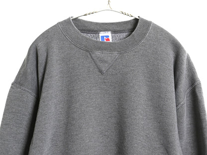 90s USA製 ラッセル 無地 スウェット メンズ レディース L / 古着 オールド トレーナー 前V 裏起毛 ワンポイント ブランク シンプル グレー