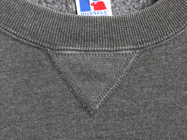 90s USA製 ラッセル 無地 スウェット メンズ レディース L / 古着 オールド トレーナー 前V 裏起毛 ワンポイント ブランク シンプル グレー