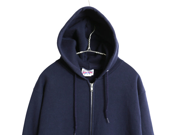 90s USA製 ブリタニア 無地 フルジップ スウェット フード パーカー メンズ M / オールド リーバイス トレーナー 裏起毛 シンプル ネイビー