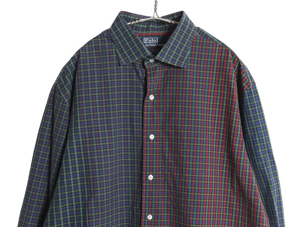 90s ポロ ラルフローレン チェック 長袖 シャツ メンズ XXL / オールド REGENT CUSTOM FIT ポニー 無し クレイジー パターン 大きいサイズ