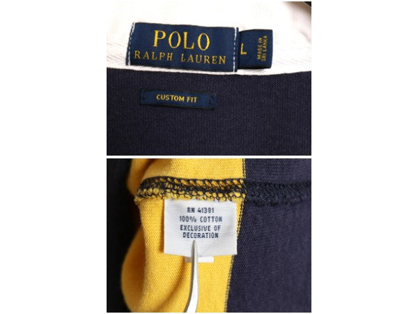 ポロ ラルフローレン ボーダー 長袖 ラガーシャツ メンズ L / CUSTOM FIT 長袖シャツ ラグビー ワンポイント ポニー 刺繍 スリム ツートン