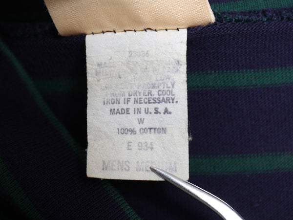 80s USA製 エルエルビーン モックネック ボーダー 長袖 Tシャツ メンズ M / ヴィンテージ ロンT ストレッチ コットン カットソー インナー