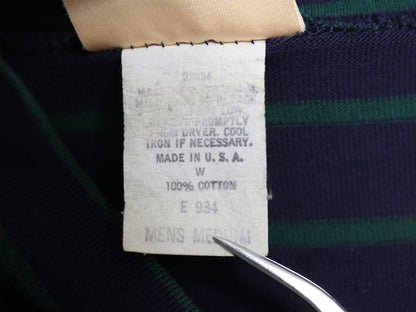 80s USA製 エルエルビーン モックネック ボーダー 長袖 Tシャツ メンズ M / ヴィンテージ ロンT ストレッチ コットン カットソー インナー