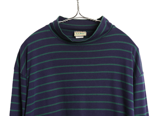 80s USA製 エルエルビーン モックネック ボーダー 長袖 Tシャツ メンズ M / ヴィンテージ ロンT ストレッチ コットン カットソー インナー