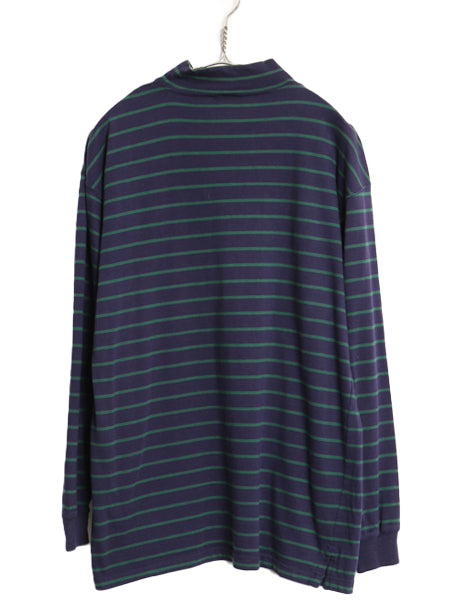 80s USA製 エルエルビーン モックネック ボーダー 長袖 Tシャツ メンズ M / ヴィンテージ ロンT ストレッチ コットン カットソー インナー
