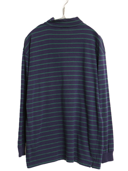 80s USA製 エルエルビーン モックネック ボーダー 長袖 Tシャツ メンズ M / ヴィンテージ ロンT ストレッチ コットン カットソー インナー