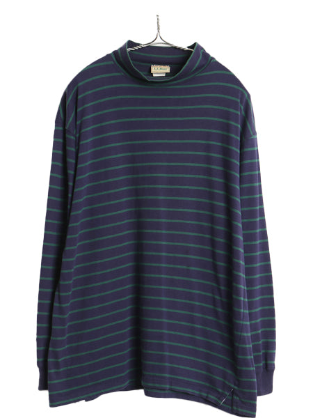 80s USA製 エルエルビーン モックネック ボーダー 長袖 Tシャツ メンズ M / ヴィンテージ ロンT ストレッチ コットン カットソー インナー