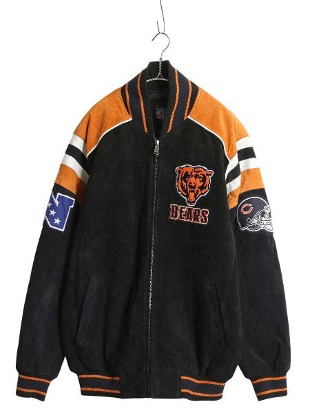 ベアーズ 本革 ヌバック レザー ジャケット メンズ M / NFL オフィシャル 中綿 スタジャン アメフト 革ジャン ブルゾン アワード ブラック