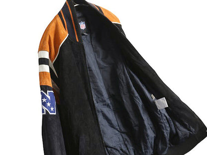 ベアーズ 本革 ヌバック レザー ジャケット メンズ M / NFL オフィシャル 中綿 スタジャン アメフト 革ジャン ブルゾン アワード ブラック