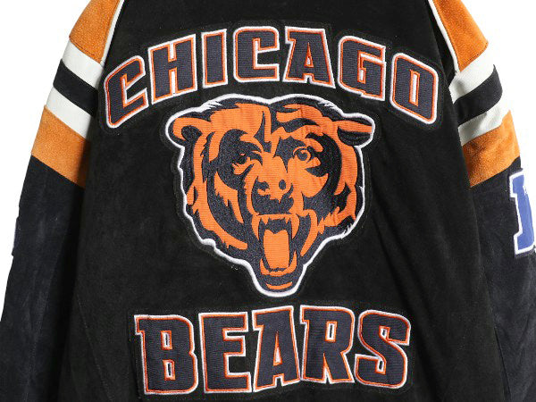 ベアーズ 本革 ヌバック レザー ジャケット メンズ M / NFL オフィシャル 中綿 スタジャン アメフト 革ジャン ブルゾン アワード ブラック