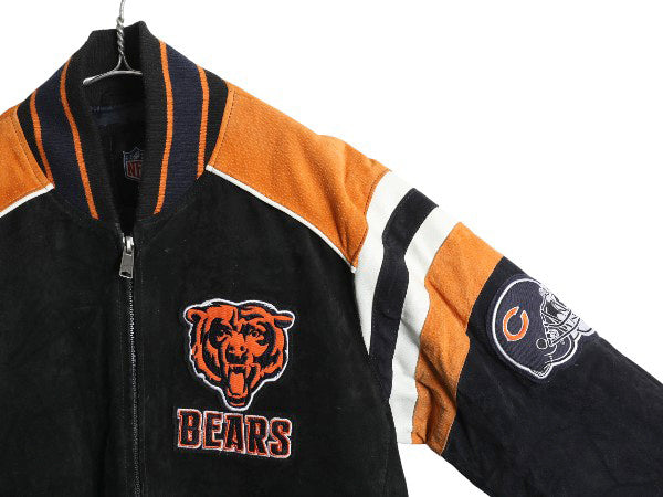 ベアーズ 本革 ヌバック レザー ジャケット メンズ M / NFL オフィシャル 中綿 スタジャン アメフト 革ジャン ブルゾン アワード ブラック