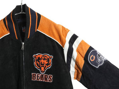 ベアーズ 本革 ヌバック レザー ジャケット メンズ M / NFL オフィシャル 中綿 スタジャン アメフト 革ジャン ブルゾン アワード ブラック