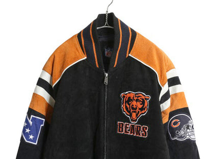 ベアーズ 本革 ヌバック レザー ジャケット メンズ M / NFL オフィシャル 中綿 スタジャン アメフト 革ジャン ブルゾン アワード ブラック