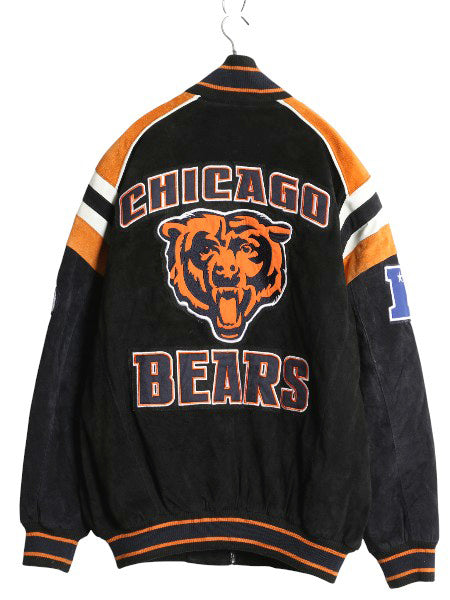 ベアーズ 本革 ヌバック レザー ジャケット メンズ M / NFL オフィシャル 中綿 スタジャン アメフト 革ジャン ブルゾン アワード ブラック