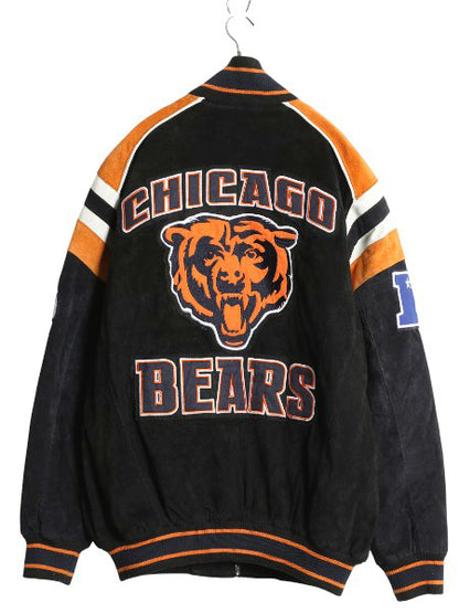 ベアーズ 本革 ヌバック レザー ジャケット メンズ M / NFL オフィシャル 中綿 スタジャン アメフト 革ジャン ブルゾン アワード ブラック