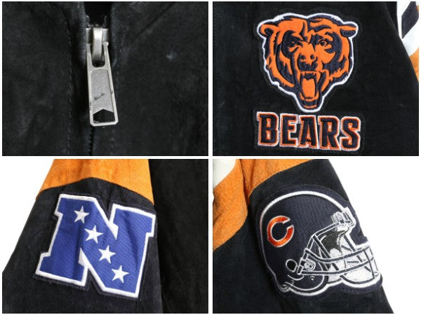 ベアーズ 本革 ヌバック レザー ジャケット メンズ M / NFL オフィシャル 中綿 スタジャン アメフト 革ジャン ブルゾン アワード ブラック