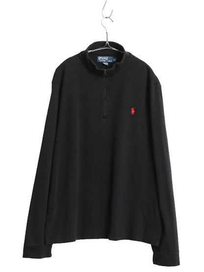 00s ポロ ラルフローレン ハーフジップ 長袖 Tシャツ メンズ XL / オールド ペルー製 ピマ コットン ロンT スムース 大きいサイズ ブラック
