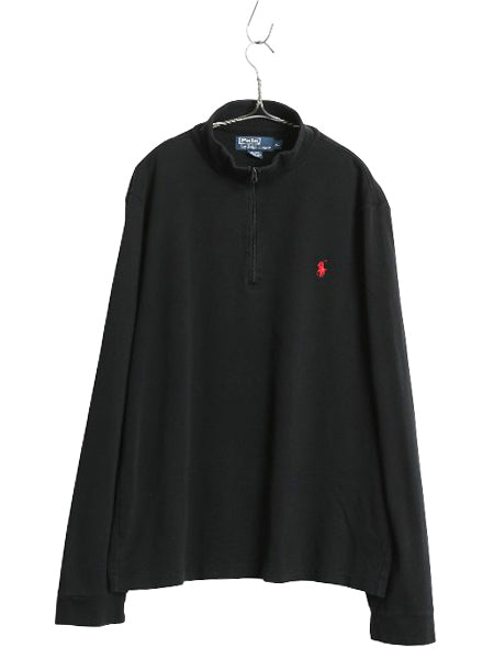 00s ポロ ラルフローレン ハーフジップ 長袖 Tシャツ メンズ XL / オールド ペルー製 ピマ コットン ロンT スムース 大きいサイズ ブラック