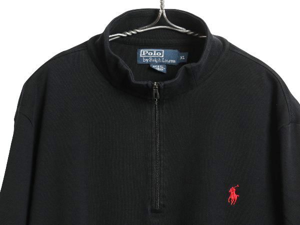 00s ポロ ラルフローレン ハーフジップ 長袖 Tシャツ メンズ XL / オールド ペルー製 ピマ コットン ロンT スムース 大きいサイズ ブラック