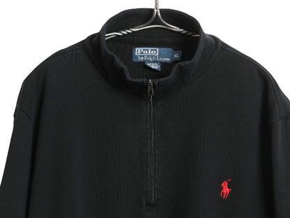00s ポロ ラルフローレン ハーフジップ 長袖 Tシャツ メンズ XL / オールド ペルー製 ピマ コットン ロンT スムース 大きいサイズ ブラック