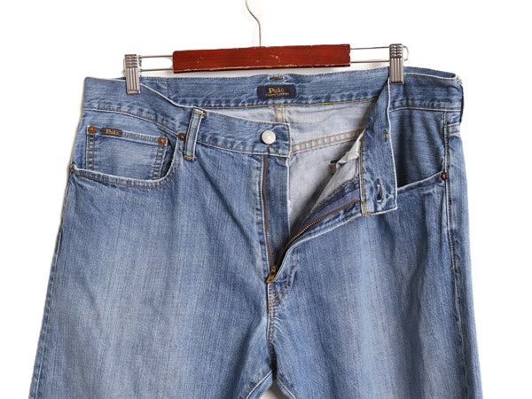 ポロ ラルフローレン デニム パンツ メンズ 36 30 / 古着 ヴィンテージ 加工 ジーンズ ジーパン ストレート 革パッチ ボトムス ヒゲ アタリ